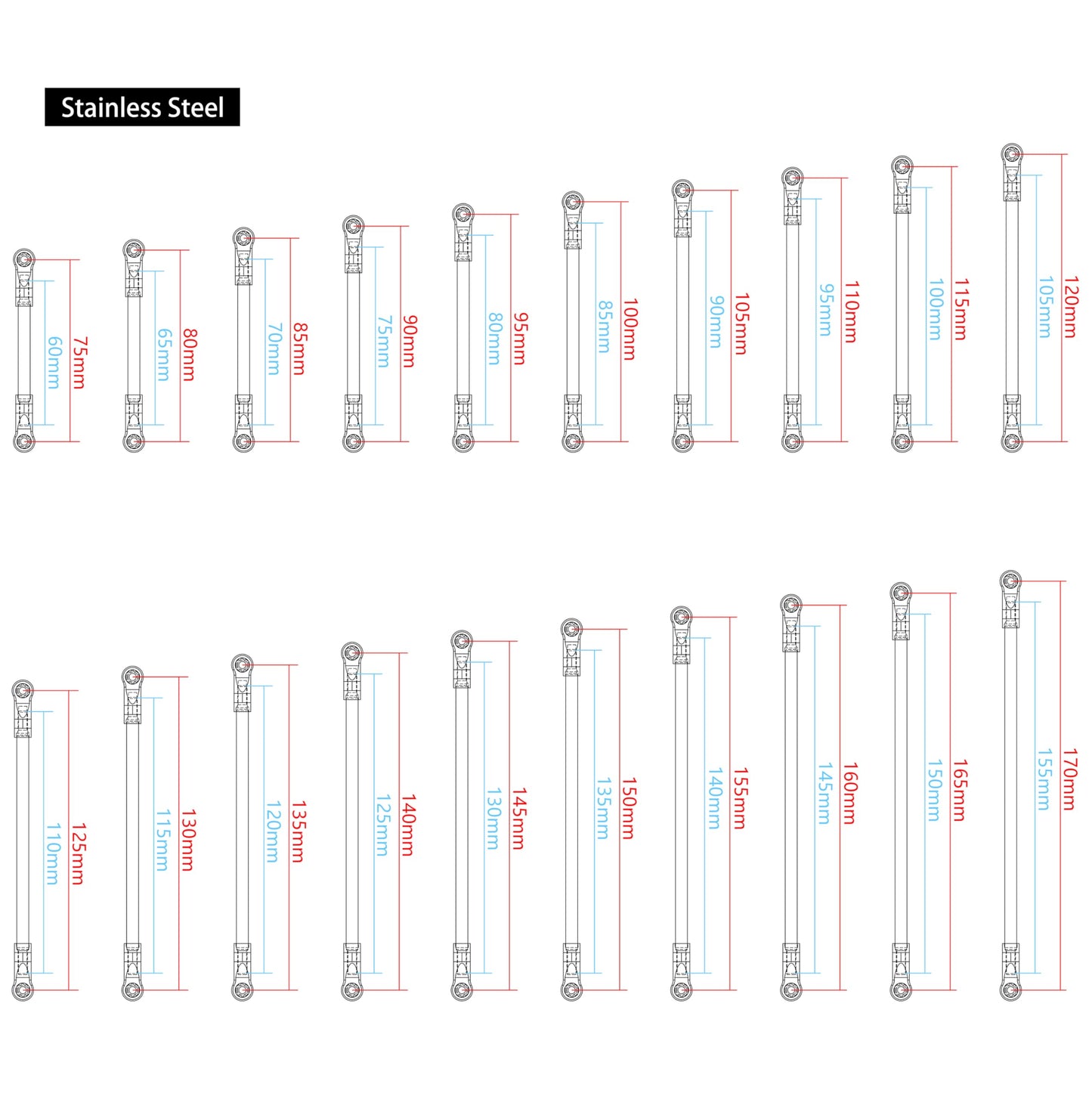 Meus Racing 1/10 Links Steel Chassis Links Kit For Traxxas Trx4 Axial Scx10 Tamiya Cco1 Redcat Gen8 1/10 Rc Crawler (80Mm)
