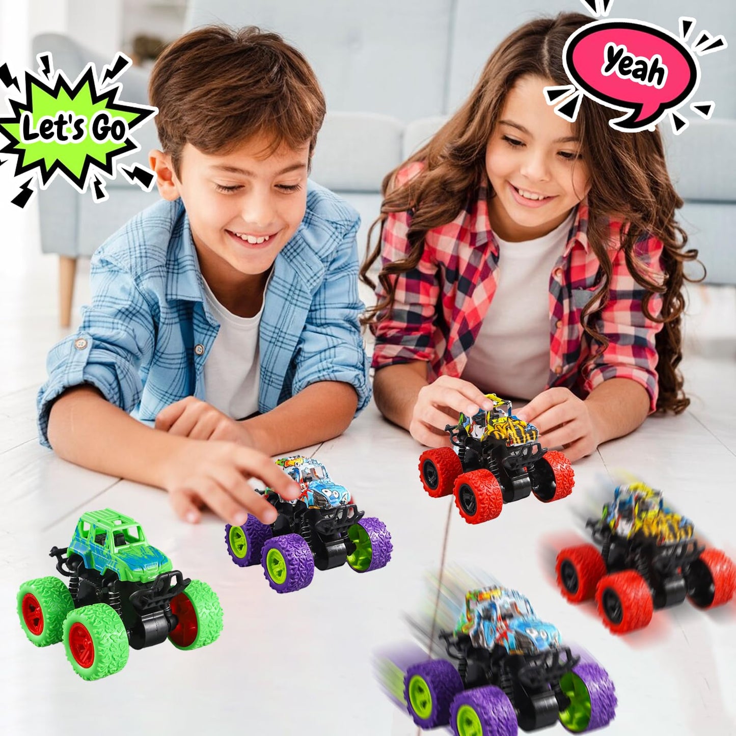 Monster Truck Toys- 6Pcs Mini Monster Jam Trucks Toy Cars Bulk Push and Go Friction Powered Vehicles for Kids Boys Girls Birthda