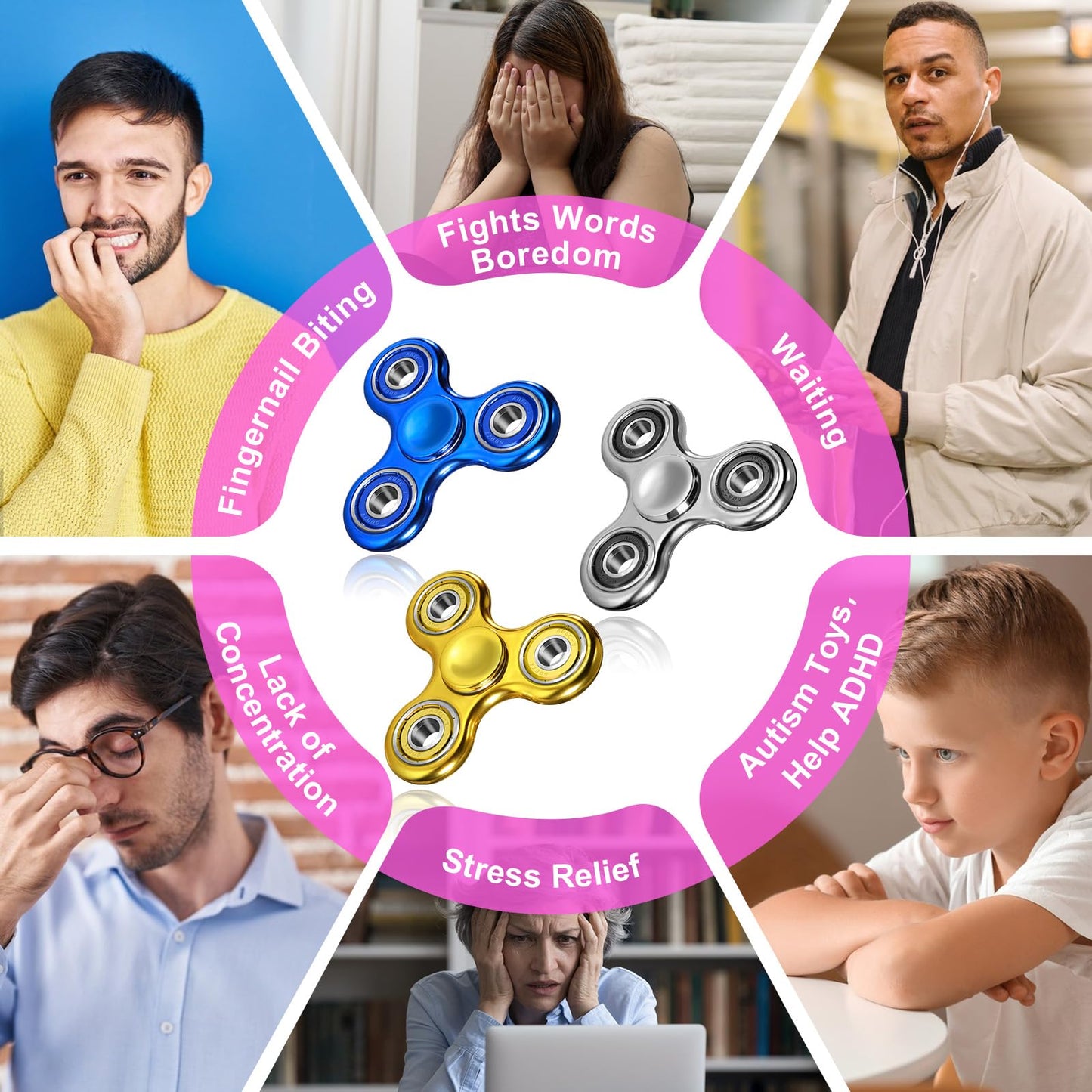 Scione 3Pcs Fidget Spinner For Kids Adults, Stress Relief Sensory Fidgets Toys Cool Electroplated Fidget Spinners For Kids Adhd Autism Birthday Gifts Fidgets Easter Classroom Prizes For Boys Girls