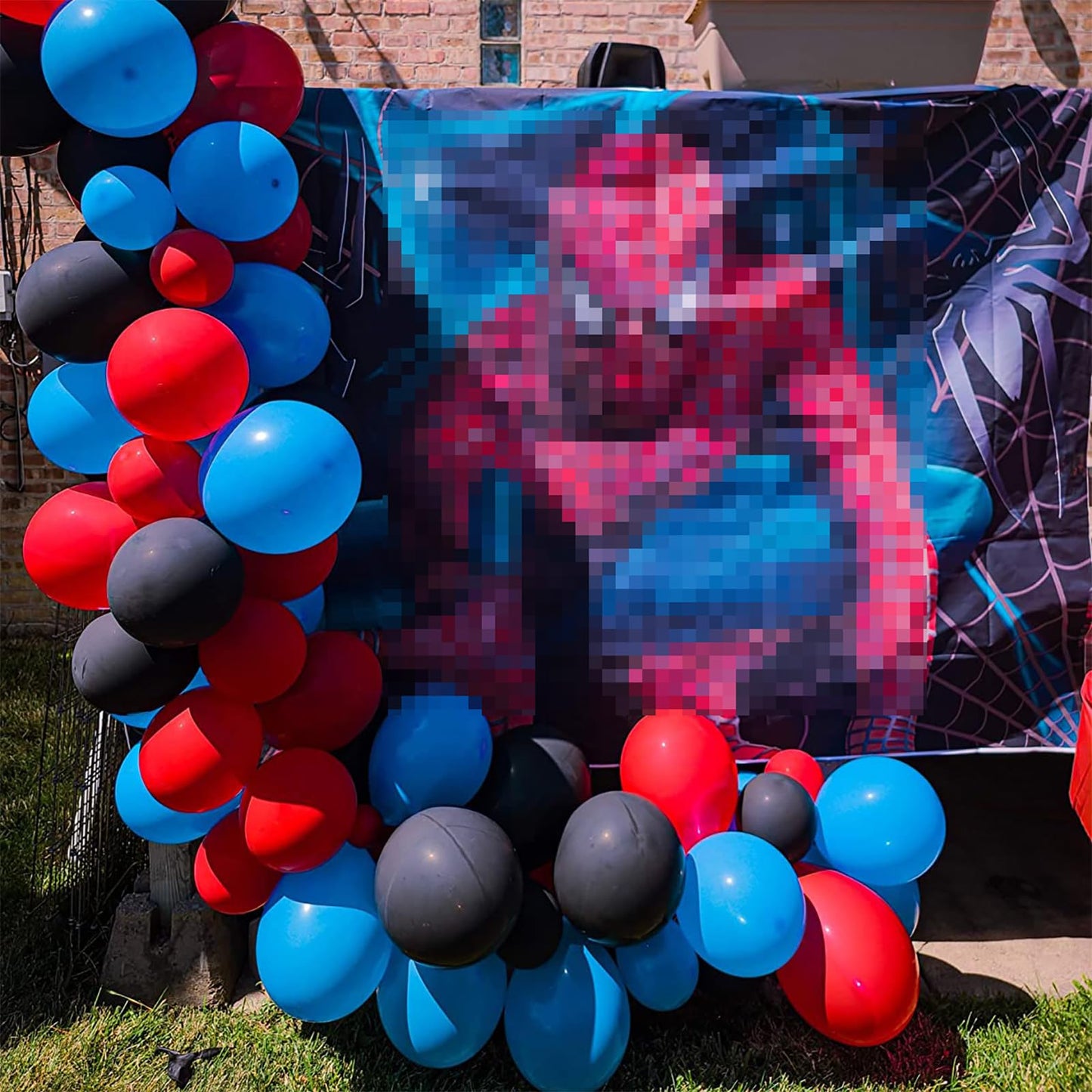 Red Blue Black Balloons, 12 Inch Helium Black Latex Balloon With Royal Blue Red Confetti Balloon Decor For Boys Super Spider Her