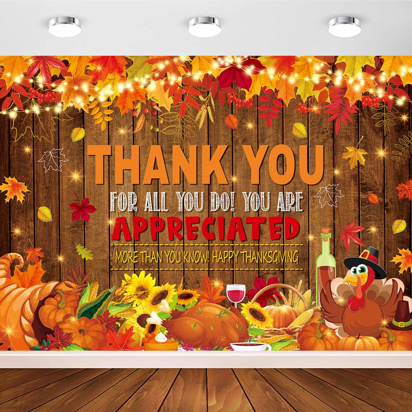 Give Thanks Backdrop 8x6FT Fall Thanksgiving Pumpkin Turkey Maple Forest Photography Backgound Happy Thanksgiving Friendsgiving