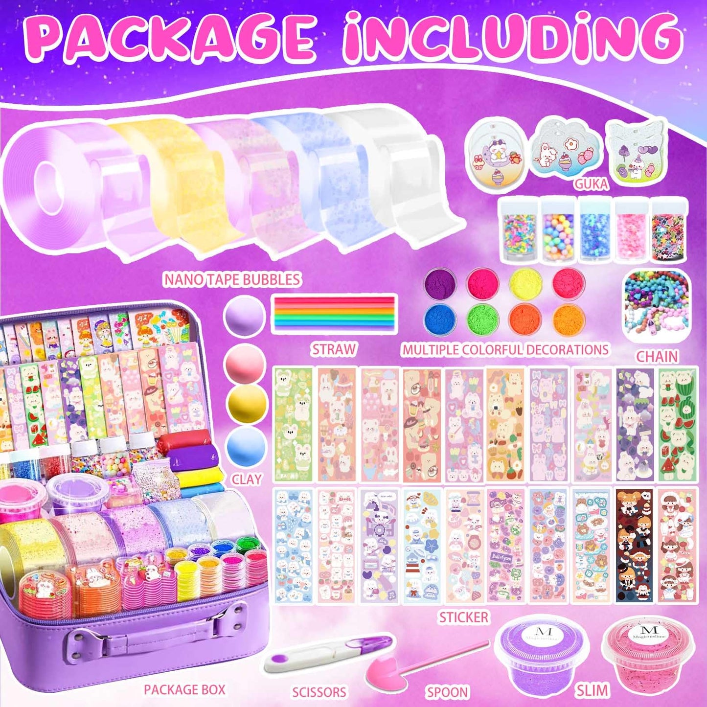 Jimcii Nano Tape Bubble Kit - Non-Toxic Squishy Maker for Kids, Purple, Model Ji-1, Includes Cute Bag