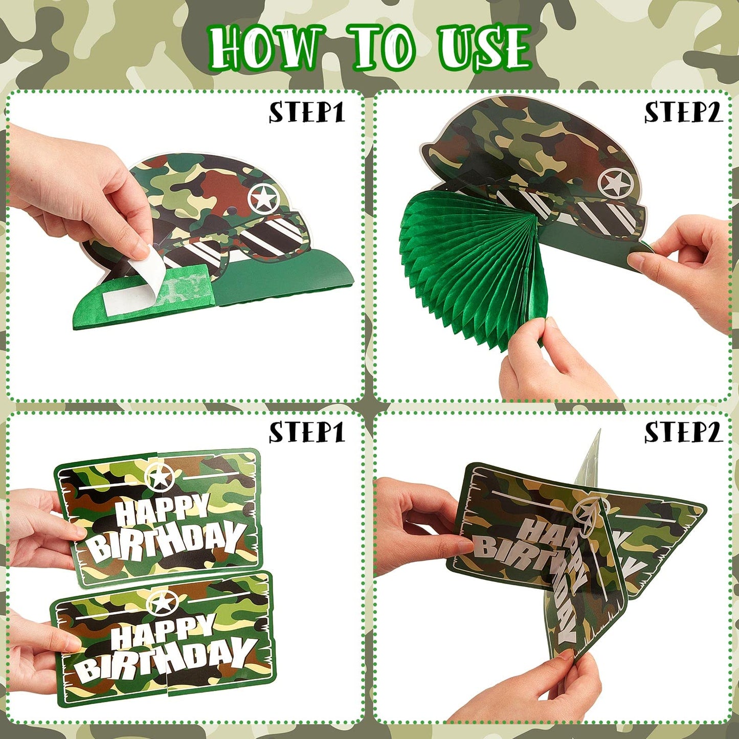 9 Pieces Army Party Decorations Camouflage Birthday Party Decorations Military Honeycomb Centerpieces for Tables Decorations for