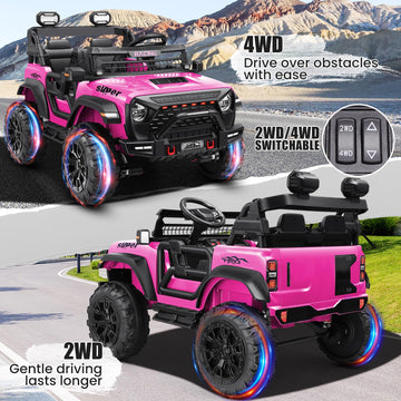 Hikole 24V Ride On Car With Remote Control, 2 Seater Electric Car For Kids W/20 Inch Wide Seat, 4X100W Motor, Led Headlight & Mu