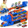 Blmukce Dinosaur Toy For Boys & Girls 2-5 Years, Race Track Truck Transporter With 12 Toy Cars, 150 Cm Foldable Car Carrier, Bir