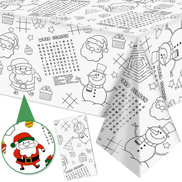 Labeol 1 Pack Christmas Tablecloth,Christmas Coloring Tablecloth for Kids,54x108 Giant Christmas Santa Claus Snowman Maze Color-
