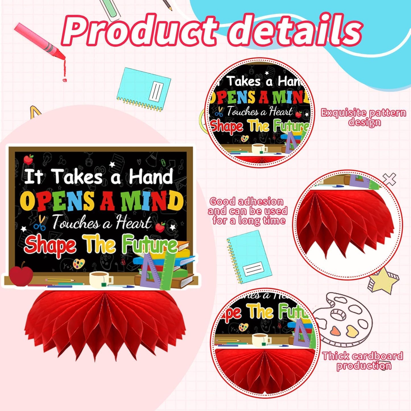 DTOFOOT 10 Pcs Teacher Appreciation Week Table Honeycomb Centerpieces Decorations, Thank You Teacher Table Centerpieces Table To