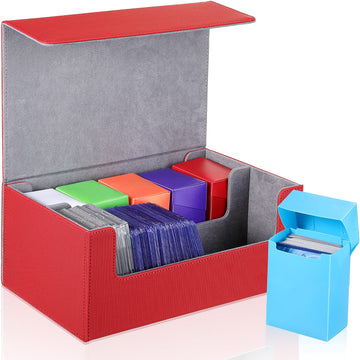 Yexiya 7 Pcs Deck Card Boxes For Trading Cards, 1 Leather Deck Storage Box With 6 Plastic Trading Card Storage Box For Playing C