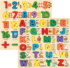 Shinetoy Alphabet Puzzle Wooden Puzzle Toy For Children, 2 Pieces Abc Letters Numbers Design Chunky Blocks, Board Game Education