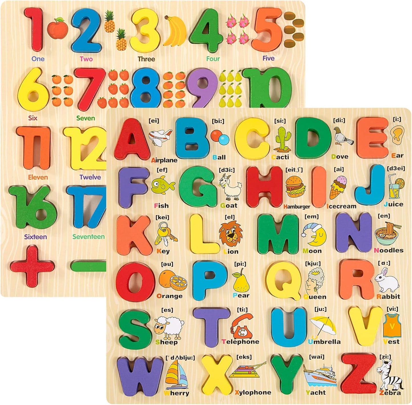 Shinetoy Alphabet Puzzle Wooden Puzzle Toy For Children, 2 Pieces Abc Letters Numbers Design Chunky Blocks, Board Game Education