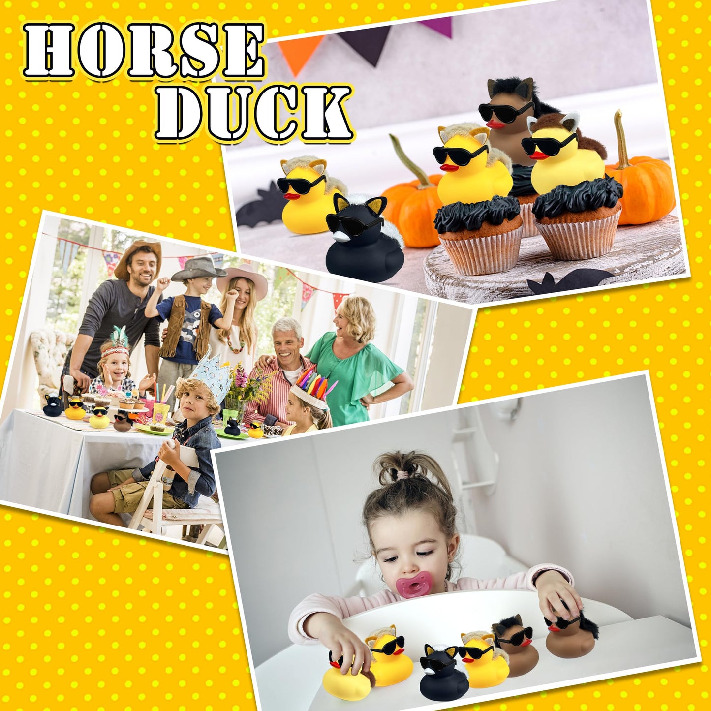 12 Sets Horse Duck With Glasses Mini Western Duck Toys For Baby Shower Birthday Cowboy Cowgirl Horse Farm Western Theme Party Gift Favor Decorations