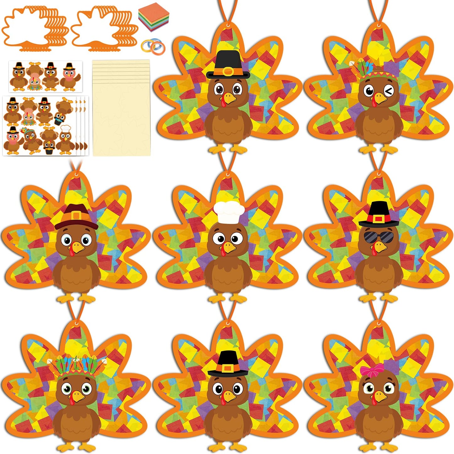 Renbuzhu 36PCS Thanksgiving Crafts Bulk: Turkey Paper Suncatchers DIY Kit for Fall Activities Decorations, Window Stained Glass 