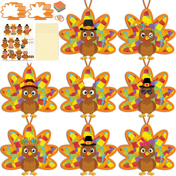 Renbuzhu 36PCS Thanksgiving Crafts Bulk: Turkey Paper Suncatchers DIY Kit for Fall Activities Decorations, Window Stained Glass 