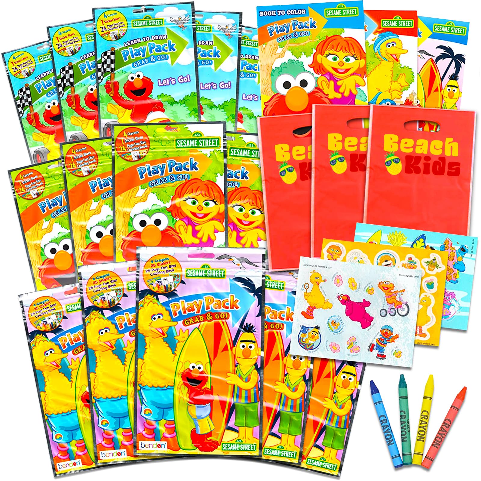 Set Of 15 Kids Play Packs Bundle ~ Fun Party Favors Coloring Book Crayons Stickers Loot Bags (Sesame Street)