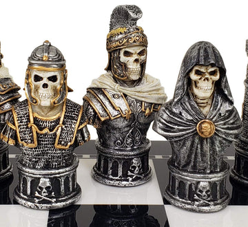 HPL Gothic Fantasy Skull Busts Chess Men Set - Polyresin, Black & Silver