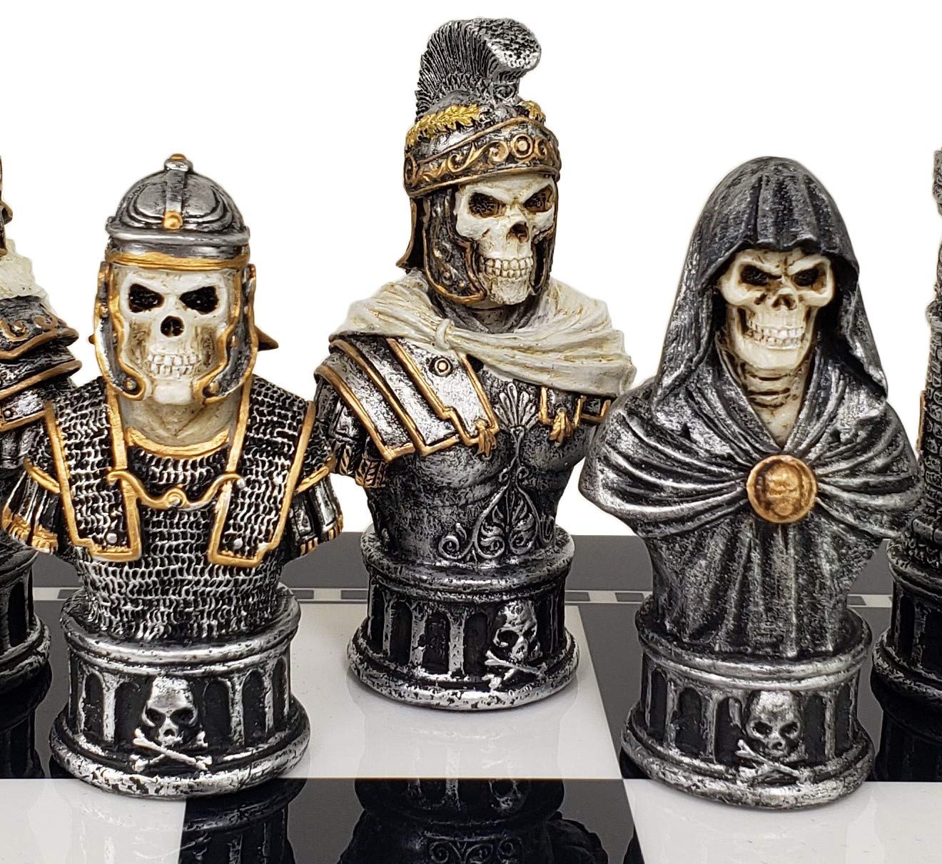 Medieval Times Skull Busts Gothic Fantasy Skeleton Chess Men Set - NO Board-New