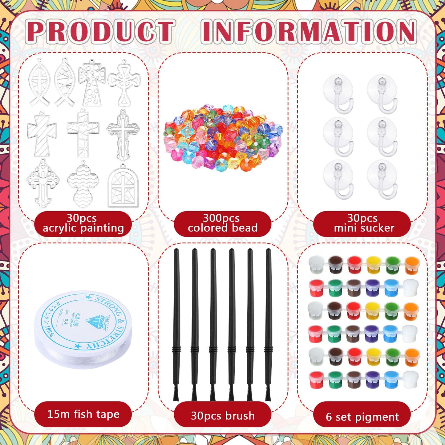 WinnerWhy 30 Sets Cross Suncatchers Window Art Kits, Christian DIY Sun Catchers Bulk Religious Crafts Paint Your Own Cross Windo