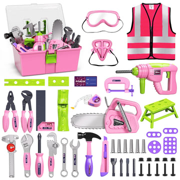 Deejoy 54Pcs Large Kids Tool Set with Electric Saw & Electronic Toy Drill, Pretend Play Kids Construction Set for Toddler 3-5 Ye