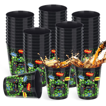 24 Pieces 16 Oz Video Game Theme Cups Gaming Party Favors Set Go Win Level Up Plastic Cups Gamer Frosted Cup For Popular Video Party Supplies Kids Gamer Birthday Decorations(Green)