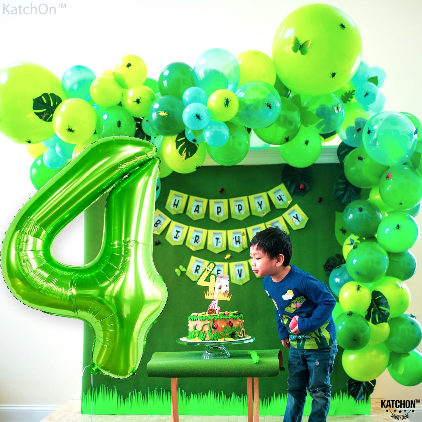 Katchon, Light Green Number 4 Balloons - 40 Inch | Green 4 Balloon Number For Grave Digger Birthday Party Supplies | Lime Green 4 Year Old Balloon For Dinosaur Birthday Decorations 4 Year Old Boy