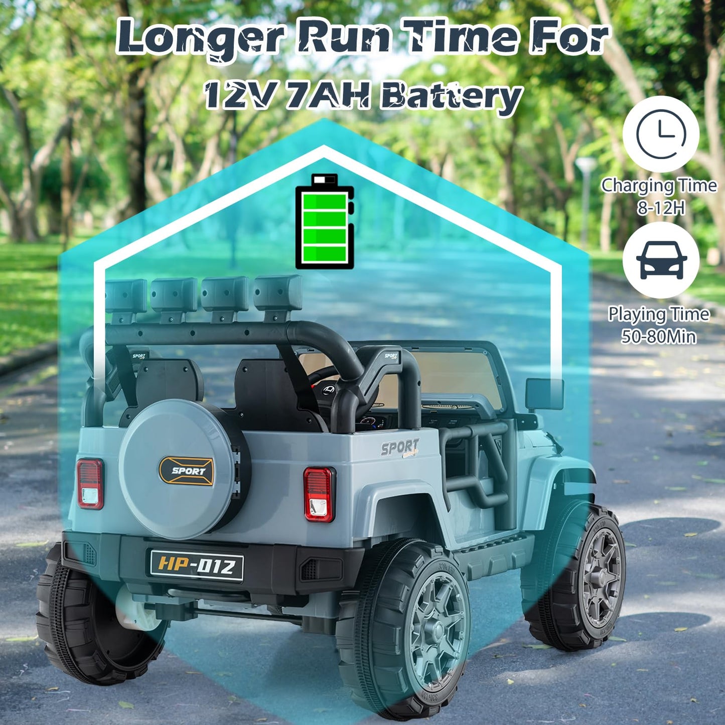 Olakids 2 Seater Ride On Truck, 12V Battery Powered Electric Vehicle For Kids With Remote Control, Power Display, Led Lights, St