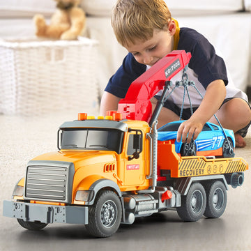Dwi Dowellin Kids Toys for 3 4 5 6 7 Years Old Boys, 15'' Large Tow Truck Toy,Friction Powered Transport Truck Crane Toy with Li