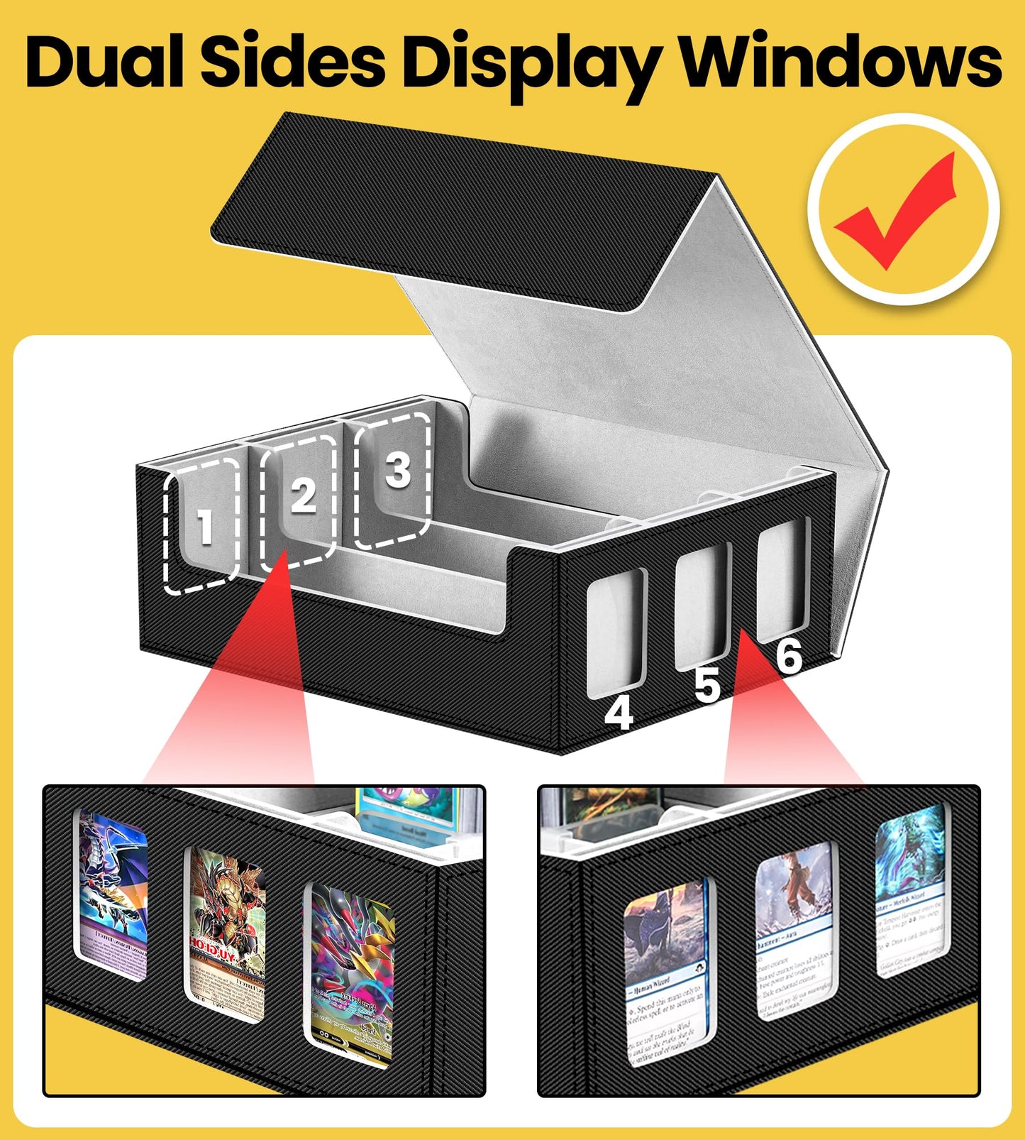 Newloop 6-Window Display Trading Cards Storage Box 2400+ Tcg Commander Deck Case With 6 Card Holders For Magic The Gathering Ptc