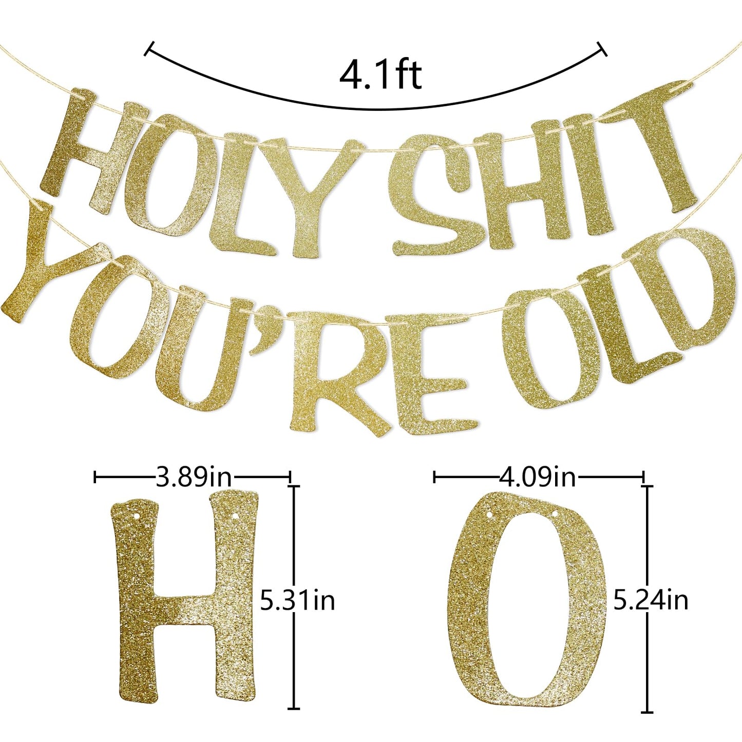 Holy Shit You'Re Old Banner Gold Glitter For 30Th 40Th 50H 60Th 70Th 80Th 90Th Funny Birthday Banner Sign Bunting Party Decor Photo Booth Props (Gold)