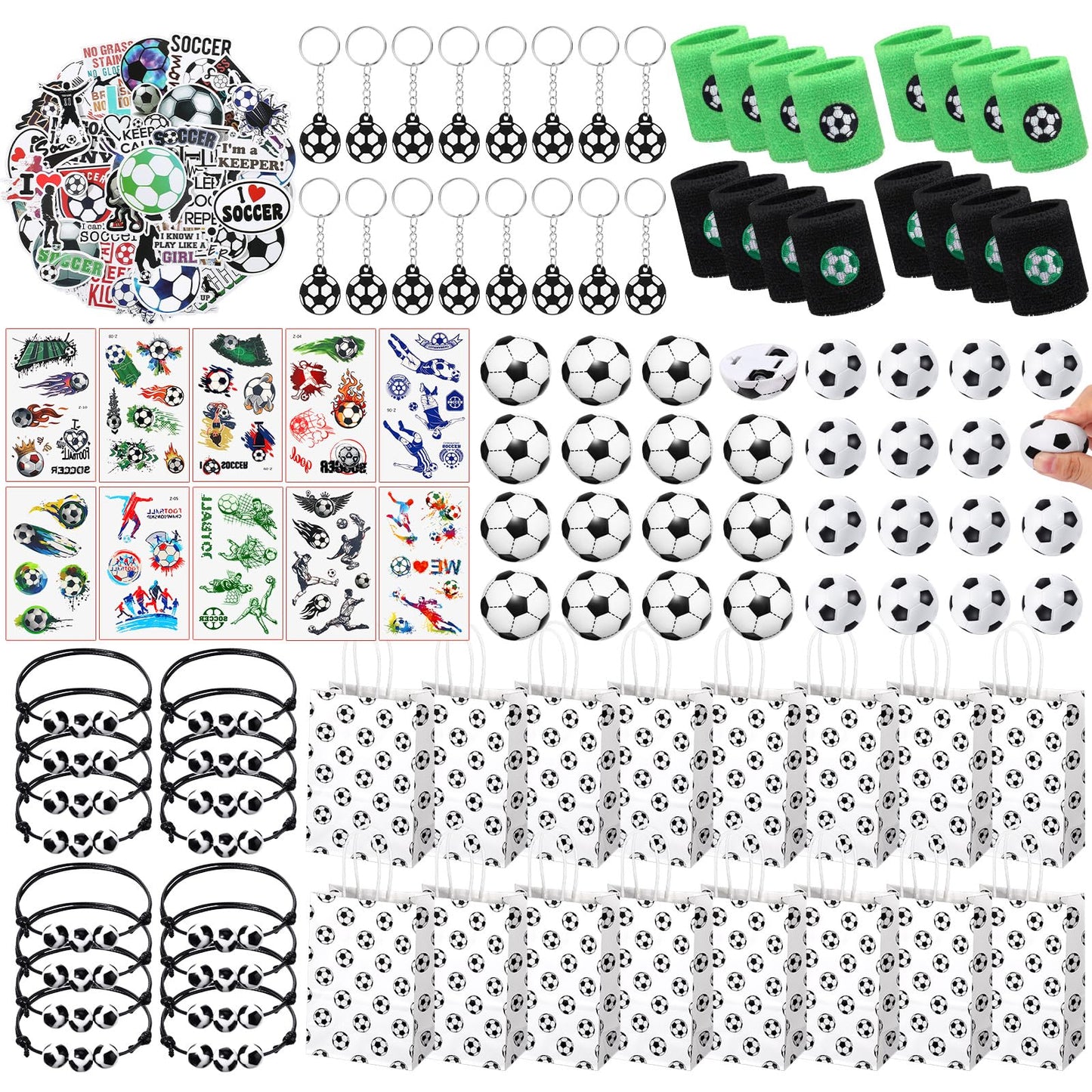 Aoriher 162 Pcs Soccer Party Favors, Soccer Party Gift Goodie Bag Fillers Foam Soccer Balls Tattoo Stickers Keychains Sticker Ch