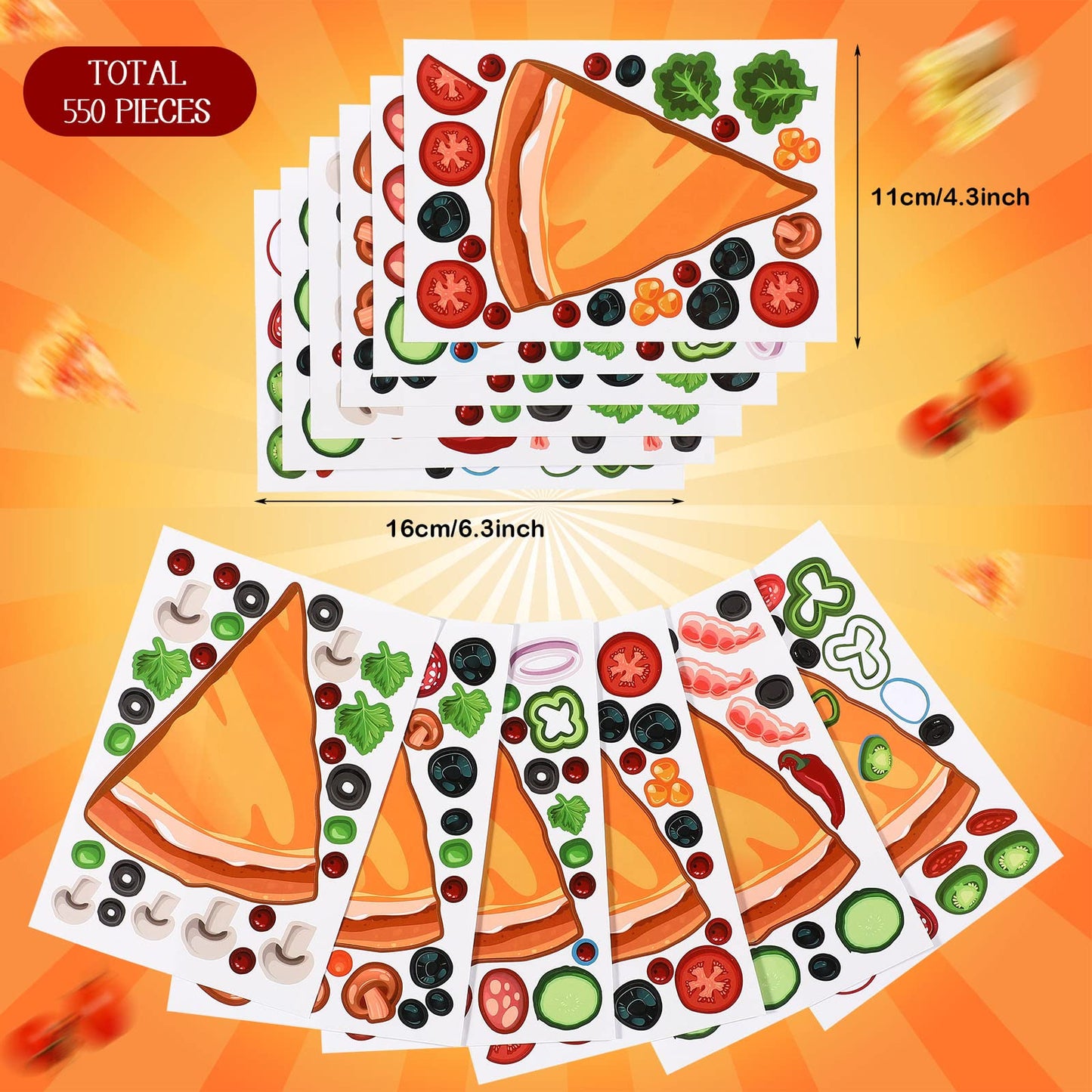 Sepamoon 24 Sheets Pizza Stickers - DIY Multicolor Decals for Kids Birthday Party, School Supplies, Gift Rewards - Paper Material