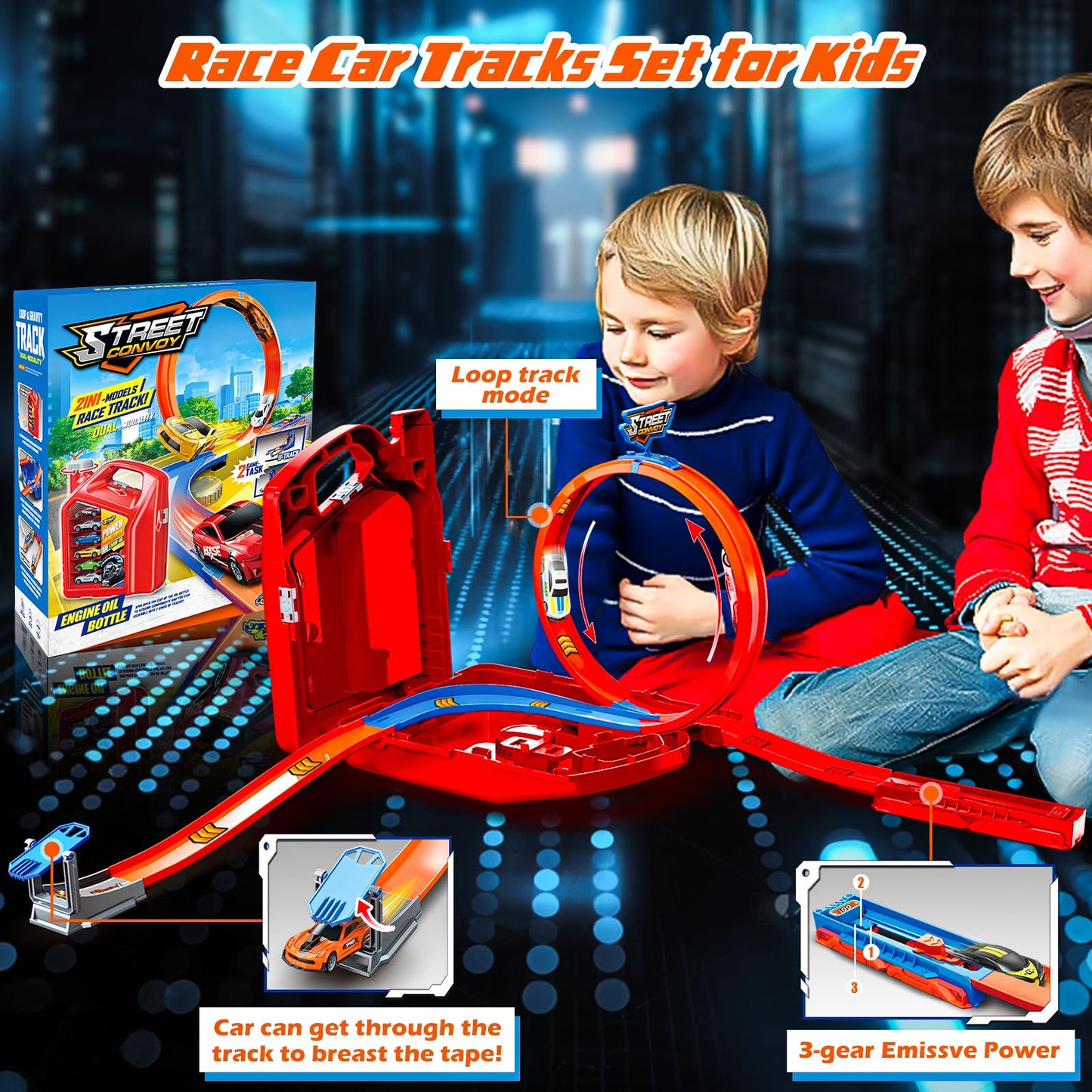 Race Track Toy Car Set with 2 Race Cars 2 in 1 Car Tracks Style with Storage Box Changeable Tracks Toys Birthday Gifts for Kids 3 4 5 6 7 8+Year Old Boys Girls (Red)