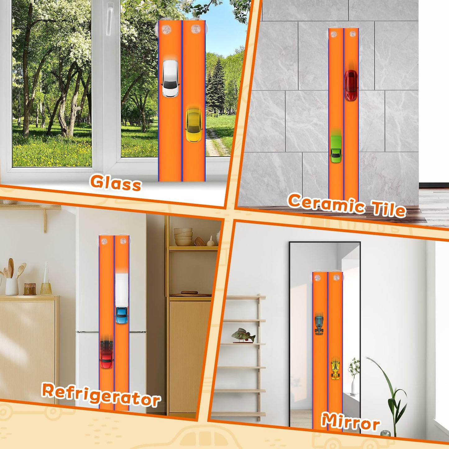 15 Ft Flexible Race Track for Kids - Portable Car Race Track Starter Set with Suction Cups  Rolls Up Easy  Compatible with 1/64 Diecast Cars  Birthday Gift for Boys & Girls Ages 3+ (Orange&Blue)