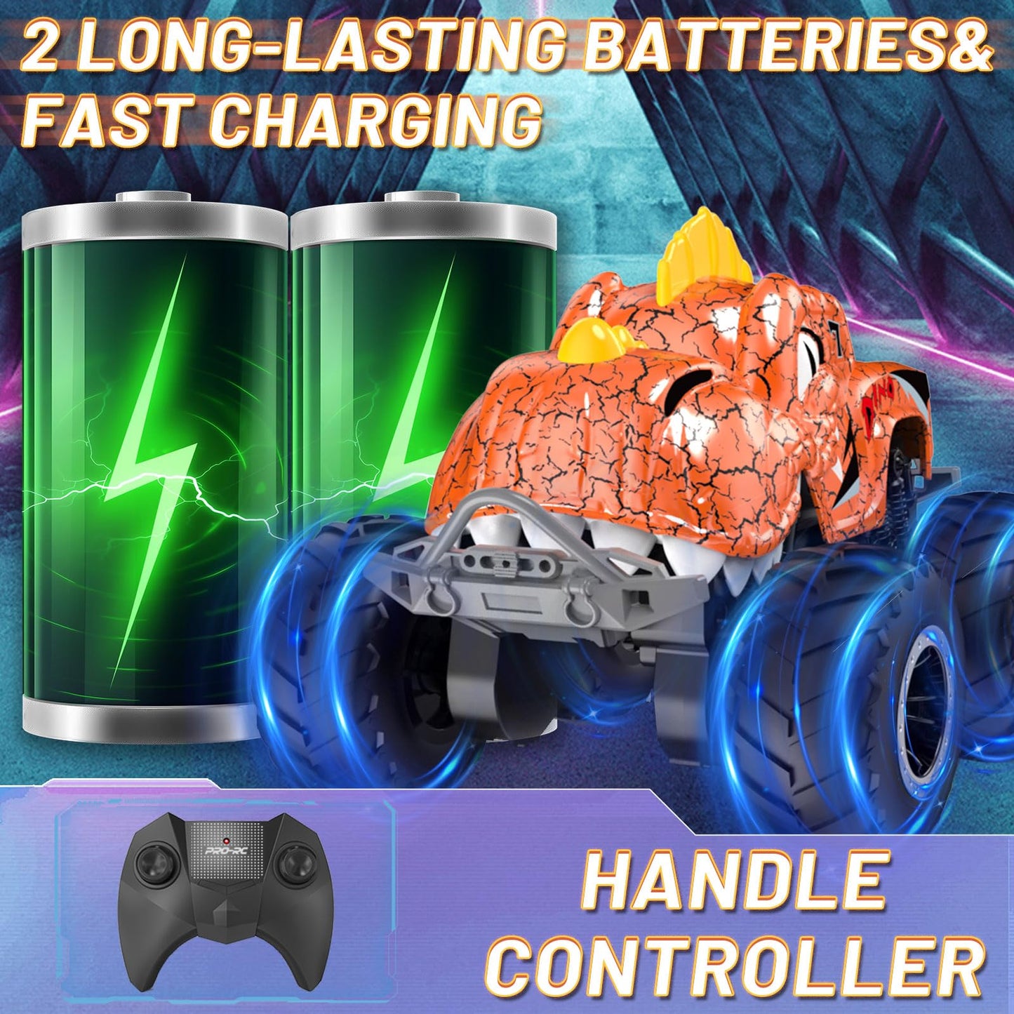 Remote Control Car,Dinosaur 2.4GHz Monster Trucks for Boys Girls with Light,Sound & Spray,Stunt Car RC Trucks Dinosaur Toys Gift
