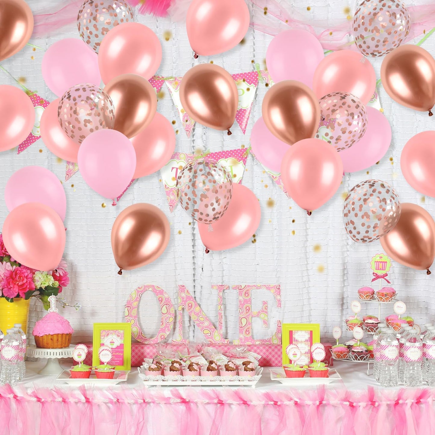Rose Gold And Pink Balloons, Blush Pink Metallic Rose Gold Balloons Retro Pink Pastel Pink Rose Gold Confetti Balloons For Girls