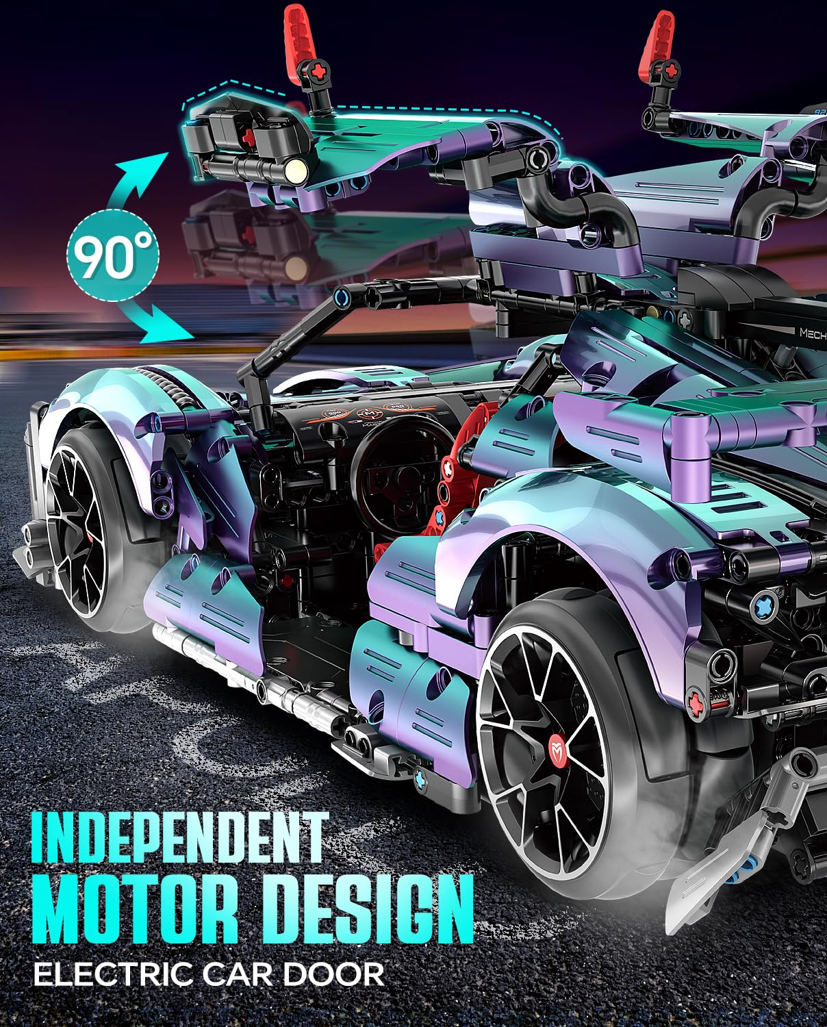 BAV Super Plated Sports Car Building Kit, 1:10 Scale Remote Control Model, Electroplated Purple, Adult Collectible, Model 9826-2