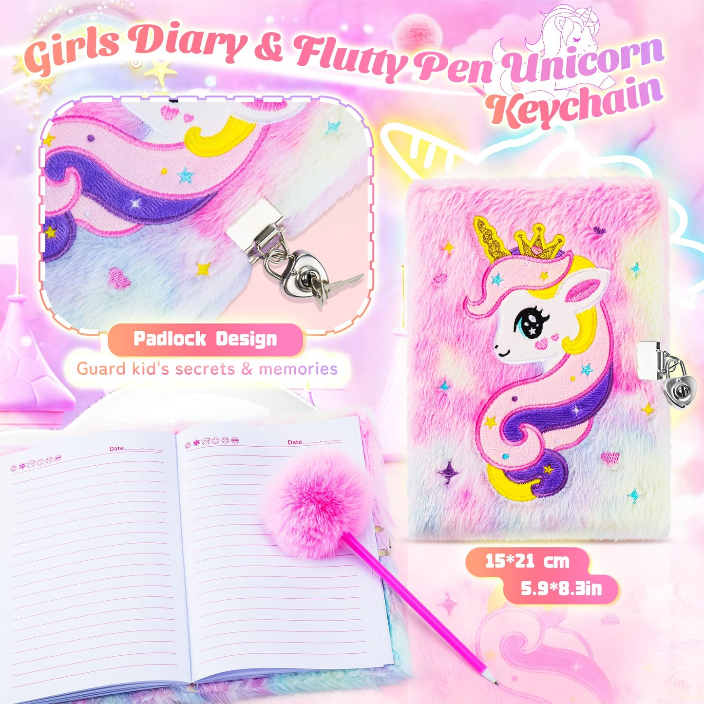 18Pcs Unicorns Gifts For Girls Kids Toys 3 4 5 6 7 8 9 10 Years Old With Diary/Light Up Plush Star Pillow/ Water Bottle/Eye Mask/Crossbody Bag/Headband Teen Girl Birthday Christmas Unicorn Toy