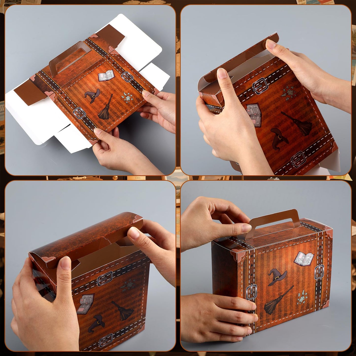 Weekgrat 6 Pcs Large Magical Themed Christmas Under Tree Decor Box Travel Suitcase Travel Party Decor Paperboard Fantasy Themed