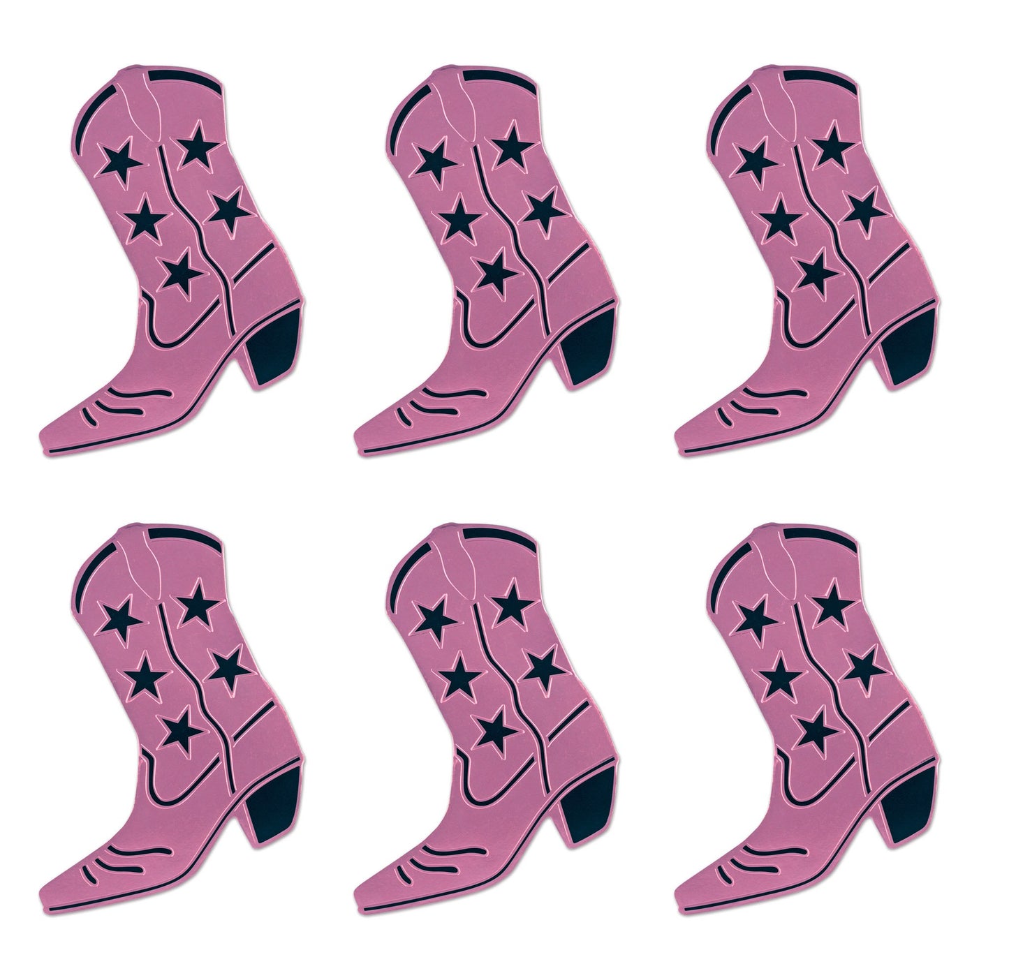 Beistle , 6 Piece Foil Cowboy Boot Silhouettes, 16 (Pink/Black)