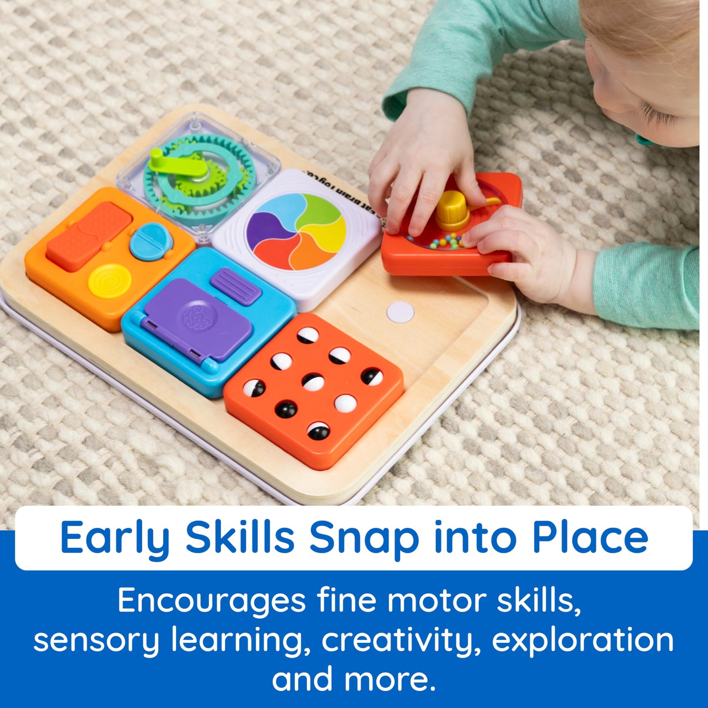 Fat Brain Toys PlayTab Essentials Busy Board for Toddlers, 3x3 inches, Multicolored, Plastic, Model F5091ML2