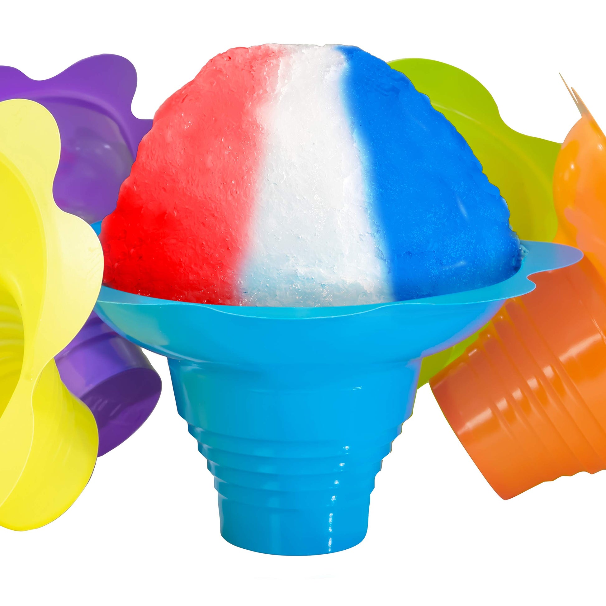 Leak Proof & Drip Catching, Super Cute Reusable 4oz Flower Snow Cone Cups 100 Pk, Colorful Easy Grip Bowls Perfect for Birthday 