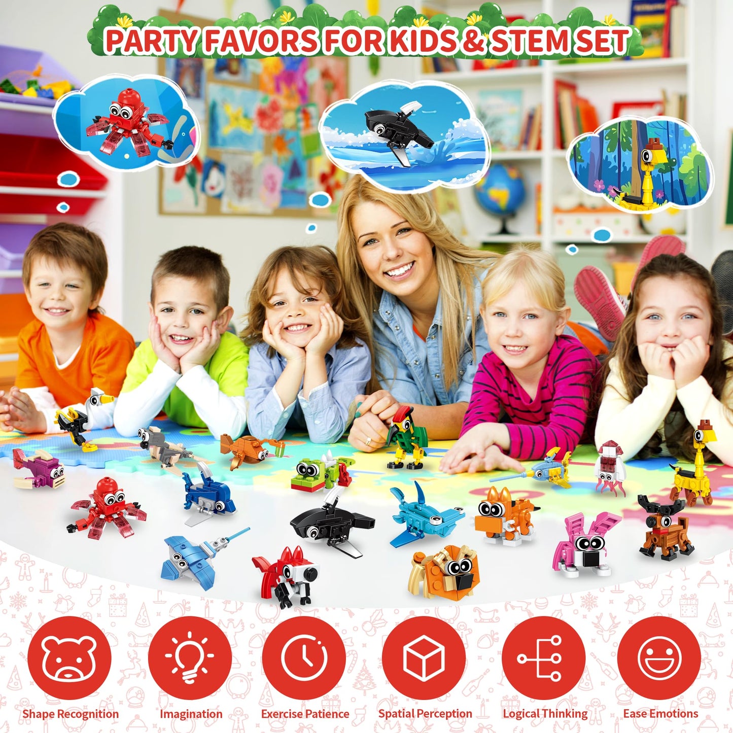 Party Favors For Boys Girls Ages 6 8 10 12, 22 Pack Animals Building Block Toy Stocking Stuffers Classroom Prizes Goodie Bags Bu