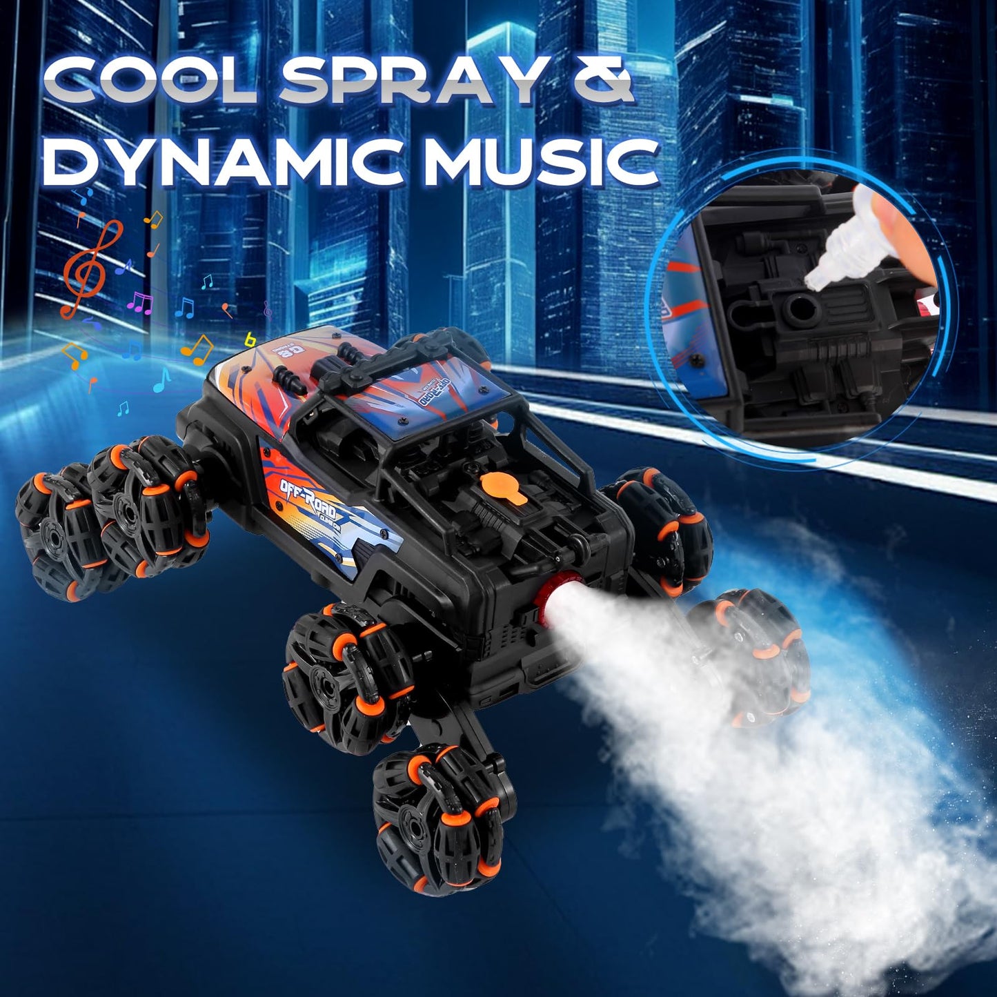 UrZoo 8 Wheels Remote Control Car, 2.4GHz Gesture Sensing RC Stunt Car with Spray & Cool Light for Kids 9-12 Year Old Christmas