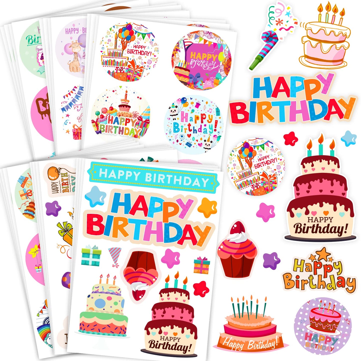 Large Birthday Stickers 24 Sheets Happy Birthday Stickers For Kids Classroom Envelopes Cake Stickers School Birthday Party Favors Suppies