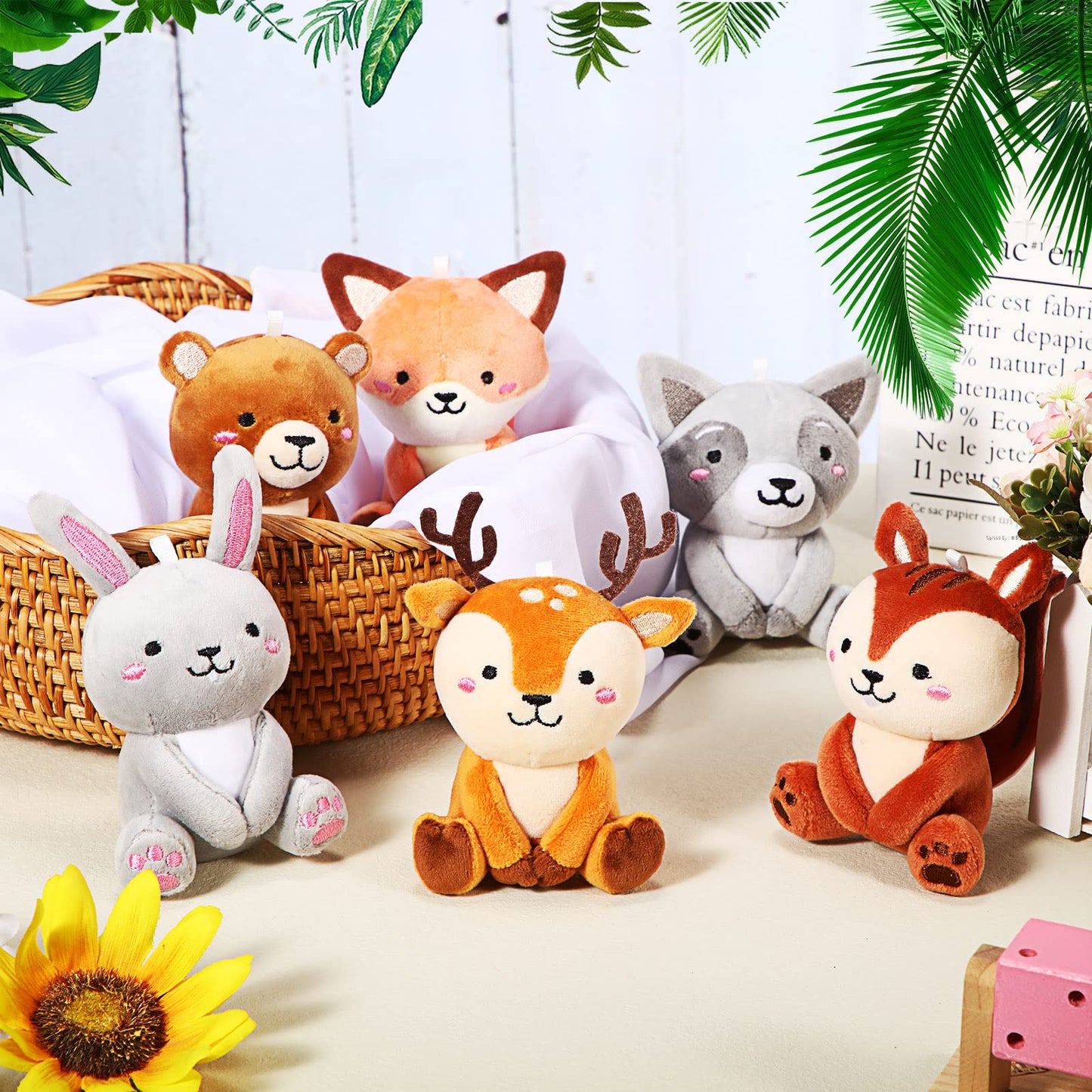 Suilung 12 Pcs Mini Stuffed Woodland Animals Plush Bulk 4 Inch Woodland Animals Cute Plush Bear Rabbit Squirrel Raccoon Fox Deer For Kids Birthday Easter Baby Shower Decor Gifts Classroom Prizes