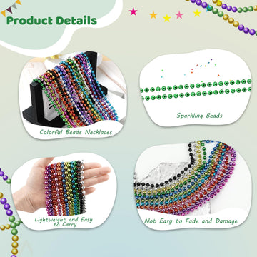 SHAOQINLIN 144 Pcs Green Mardi Gras Beads, 33'' 7 mm Metallic Green Bead Necklaces St. Patrick's Day Bead Necklaces Round Party