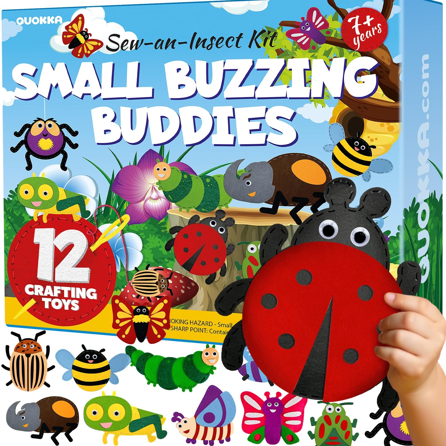 QUOKKA Kids Crafts Ages 4-8, DIY Beginner Needle and Thread Kit - 12 Bugs & Insects Sewing Kit Basic - Fun Art Crafts for Kids A