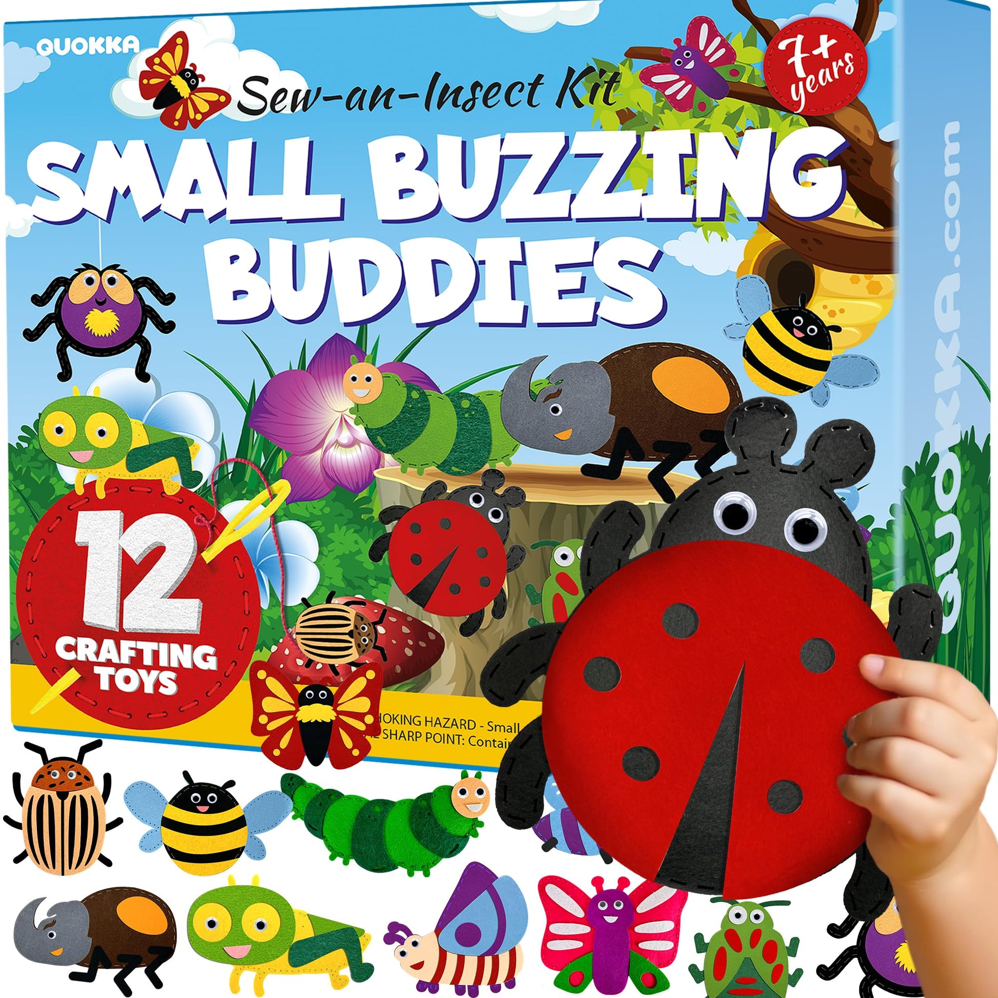 QUOKKA Kids Crafts Ages 4-8, DIY Beginner Needle and Thread Kit - 12 Bugs & Insects Sewing Kit Basic - Fun Art Crafts for Kids A