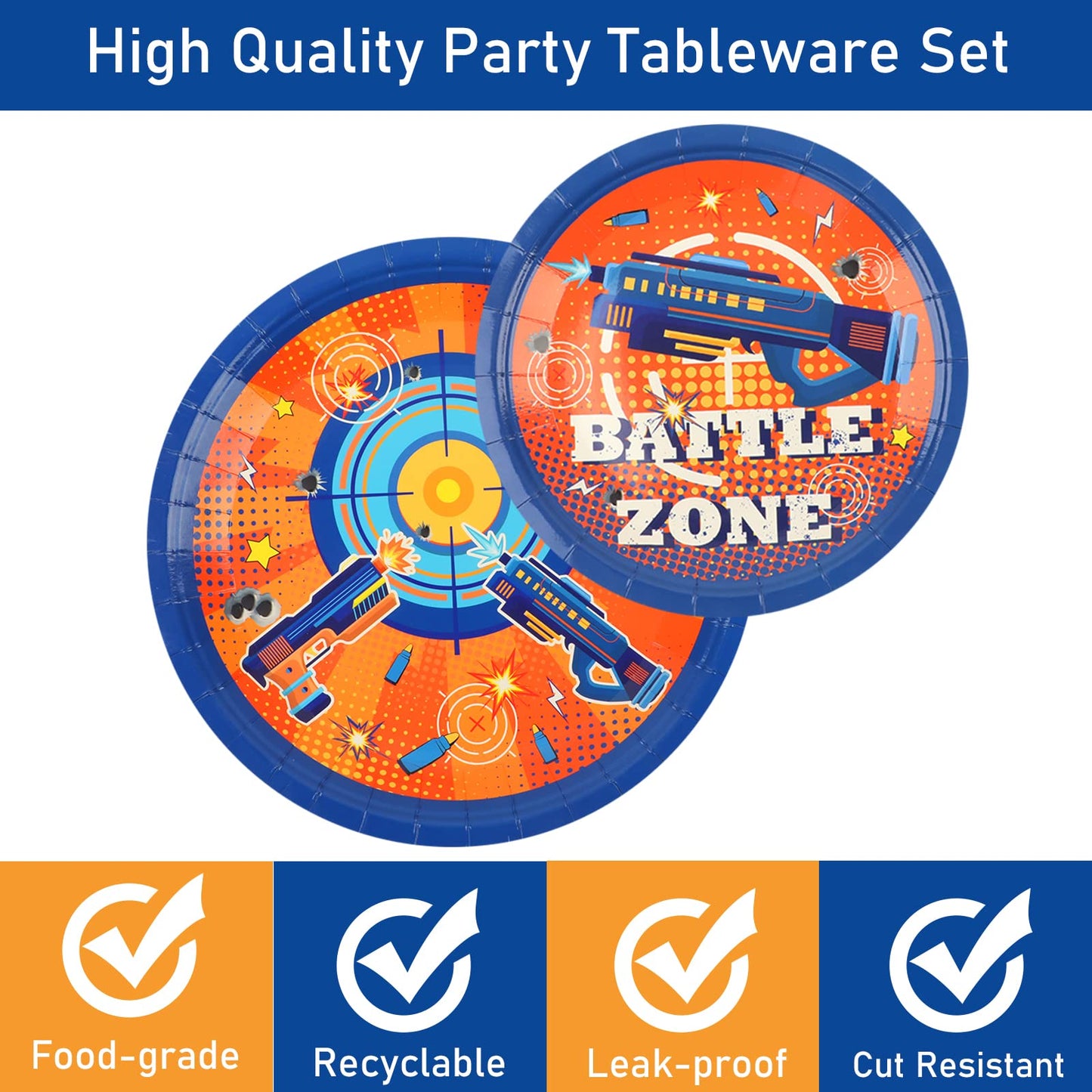 96 Pcs Dart War Party Plates And Napkins Party Supplies Dart War Themed Party Tableware Set Blue And Orange Party Decorations Fa