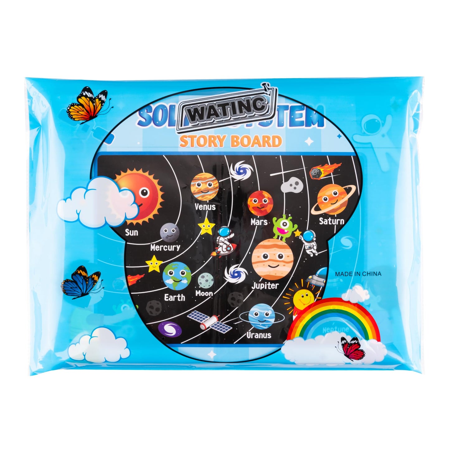 WATINC 44Pcs Outer Space Felt Story Board Set 3.5 Ft Solar System Universe Storytelling Flannel Interactive Play Kit with Hooks