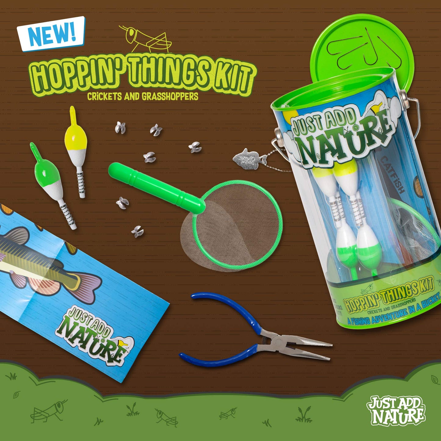 Just Add Nature Fishing Adventure In A Bucket Beginner Fishing Kit For Kids - Teaches Kids How To Fish - Includes Hooks, Tools A